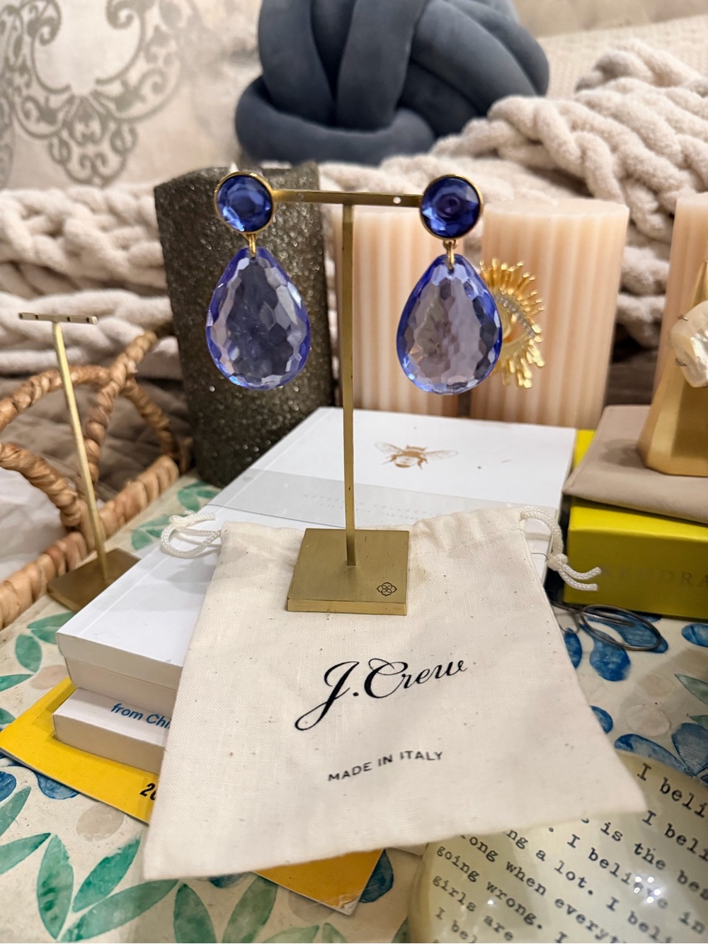 J.Crew, Made-in-Italy Faceted Teardrop Crystal Earrings Blue
